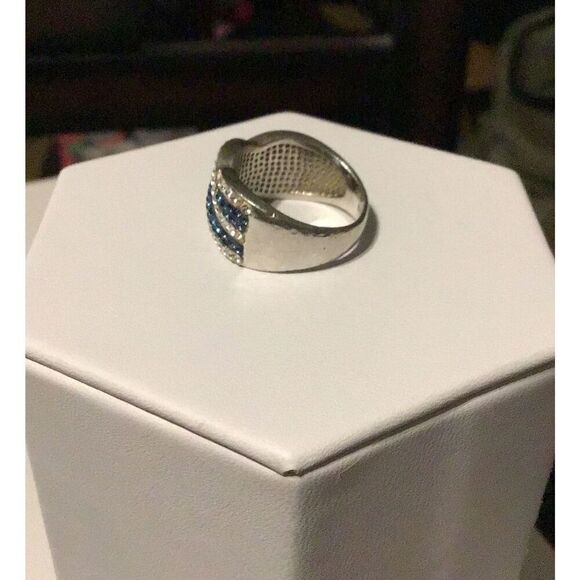 Lovely Pave Sim Blue & White Diamond Gemstone Wave Design Ring Sz 7~.925 SS - Picture 3 of 4
